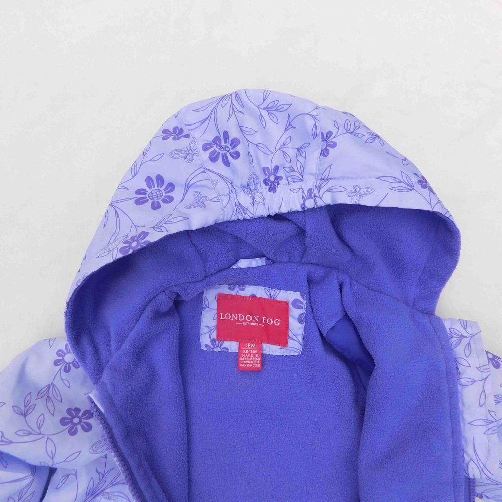 London Fog 18m Pretty Lavender Floral Fleece-Lined Hooded Jacket - Picture 2 of 3
